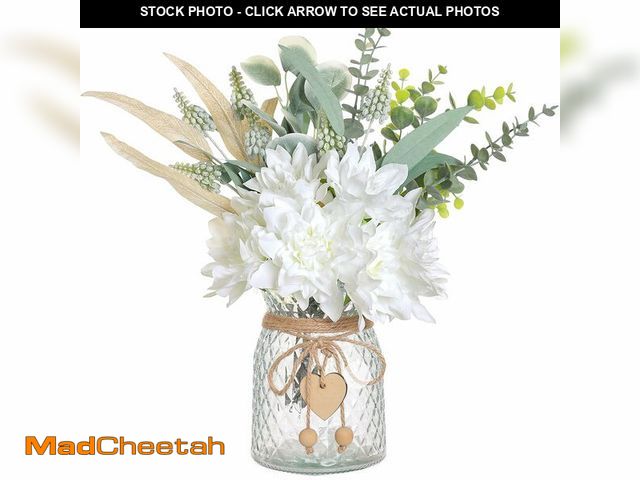 Lot 74-14421975 - 14.5"Faux Dahlia Flowers with Vase,Artificial Flowers in Vase(White) - UNUSED