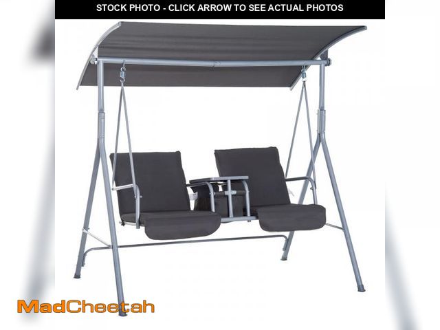 Lot 74-12155669 - *SEE DETAILS* Outsunny 2 Person Porch Swing with Stand, Outdoor Swing with Canopy, Pivot Storage Tab...