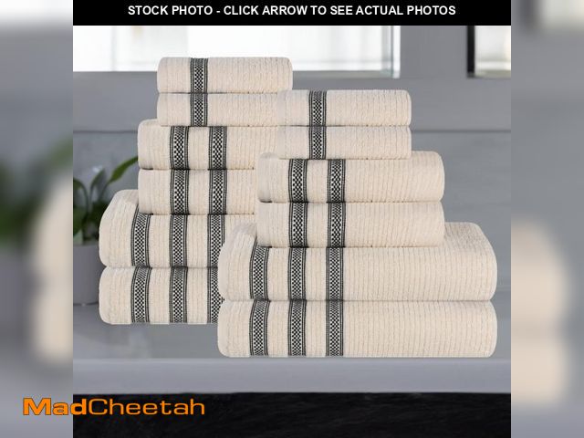 Lot 74-12422822 - Superior Zero Twist Cotton Ribbed Geometric 12-Piece Towel Set, Ivory - UNUSED