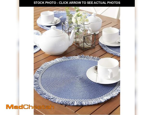 Lot 74-13069973 - DII Woven Placemat Collection Round, 14.75" Diameter, Nautical Blue Fringe, 66 Pieces - UNUSED