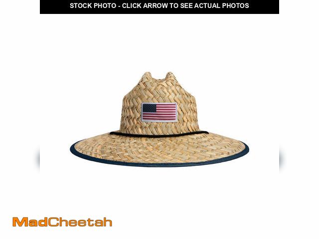 Lot 74-12789825 - Wide Brim Sun Straw Hat with Chin Cord and Underbrim Print (USA Flag) - UNUSED