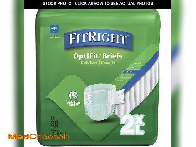Lot 74-12633018 - FitRight Ultra Adult Diapers, Disposable Incontinence Briefs with Tabs, Heavy Absorbency, XX-Large, ...