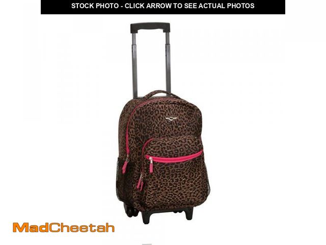 Lot 74-12463119 - Rockland Roadster 17 in. Rolling Backpack, Pinkleopard - UNUSED
