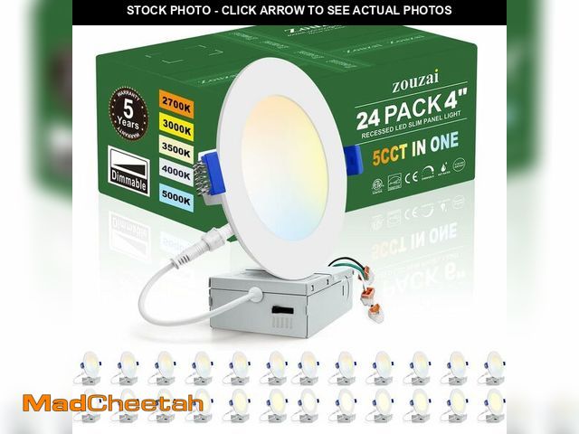 Lot 74-10950121 - zouzai 24 Pack 4 Inch Ultra-Thin LED Recessed Ceiling Light with Junction Box 5CCT Adjustable Dimmab...
