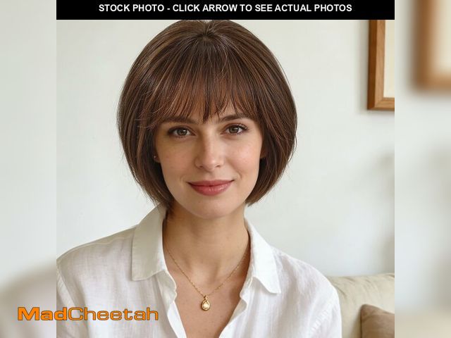 Lot 74-14146958 - ELLORS 10 Inch Human Hair Wig with Bangs for Women Ã¢â¬â Short Bob Real Hair Wig, Brown Mixed Blo...