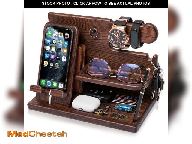 Lot 74-12608127 - TESLYAR Wood Phone Docking Station for Men - Desk or Nightstand Organizer - Birthday Gifts for Husba...