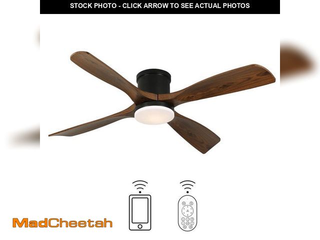 Lot 74-14223633 - TOZING 54 in. Modern Indoor Black and Wood Low Profile Flush Mount Ceiling Fan Light with Bright Whi...