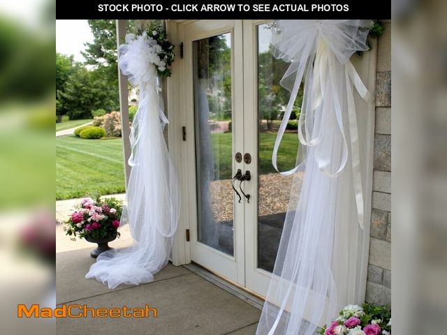 Lot 74-13966094 - Thiccywoov 2 Pcs Giant White Wedding Bow Decor 91 x 16 Inch White Tulle Wedding Front Door Bows Back...