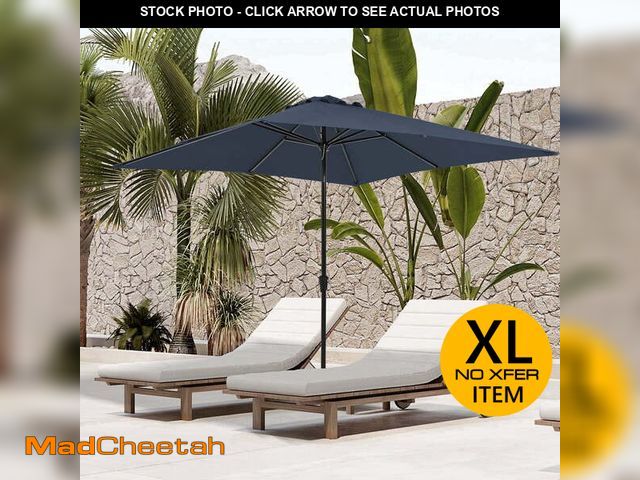 Lot 74-14324481 - FUNDAZE 8' x 10' Rectangular Patio Umbrella w/ Crank, 8 Sturdy Ribs, Outdoor Shade for Chair Table D...