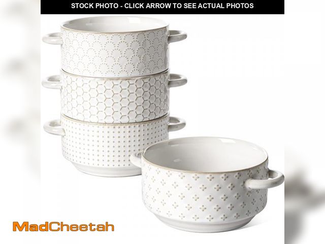Lot 74-11552619 - LE TAUCI Soup Bowls with Handles, 20 oz French Onion Soup Crocks, Stackable Soup Bowl Oven Safe for ...