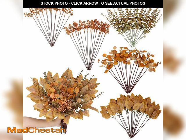 Lot 74-12968095 - 120 Pcs 5 Kinds Mixed Artificial Eucalyptus Leaves Stems and Fake Berry Bulk for Fall Decorations,Fa...