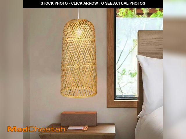 Lot 74-12762592 - Xisakaca 1 Light Bamboo Pendant Light Fixture, Bohemian Natural Woven Wicker Chandelier, Handwoven H...