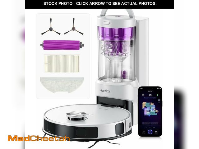 Lot 74-13040103 - Eureka E20 Plus Robot Vacuum and Mop Combo, Robot Vacuum Cleaner with Bagless Self Emptying Station,...