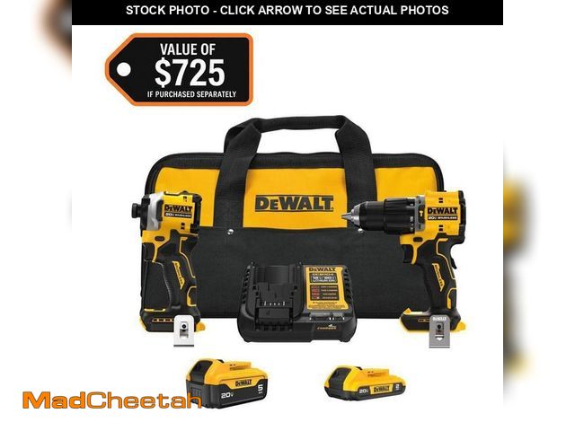 Lot 74-14222750 - DEWALT ATOMIC 20V MAX Lithium-Ion Cordless 2-Tool Combo Kit with 5.0 Ah and 2.0 Ah Batteries, Charge...