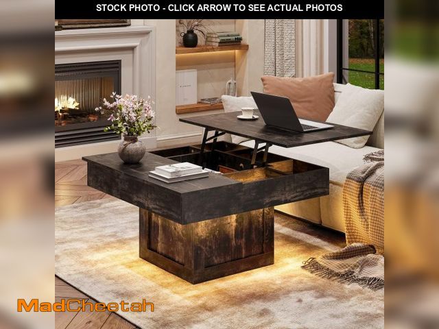 Lot 74-12420872 - GUNAITO Lift Top Coffee Table with LED Lights, Modern Farmhouse Center Table with Storage, 31.5''Hx3...