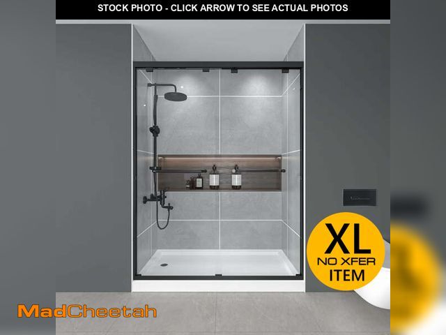 Lot 74-13745883 - 56-60" W X 72" H Double Sliding Shower Door ,1/4" (6mm) ANSI/SGCC Tempered Glass,Matte Black,Fingerp...
