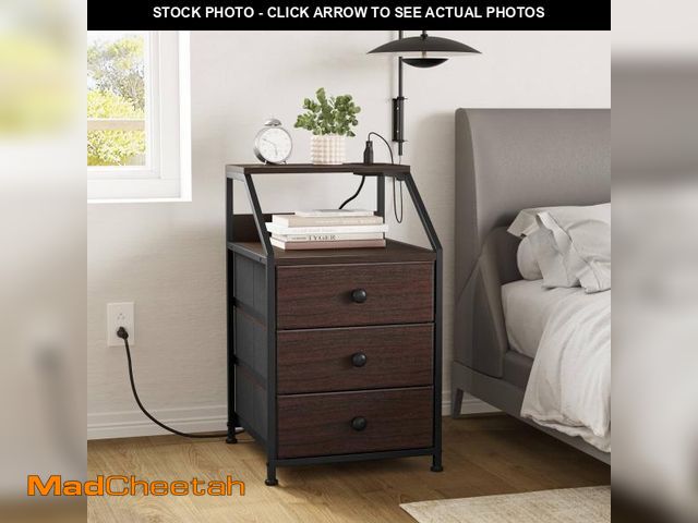 Lot 74-12491082 - GUNAITO Nightstand with Charging Station Side Table with 3 Drawers End Table with Open Shelf Bedside...