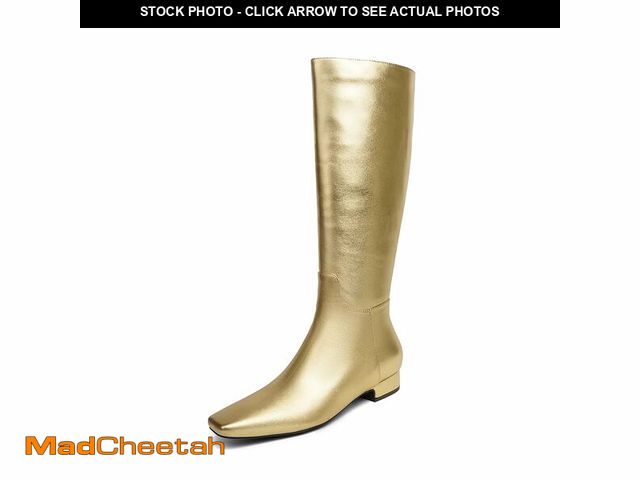 Lot 74-13566738 - Beauty Cry Gold Square Toe Flat Knee High Boots for Women Chunky Low Heel Riding Boots With Side Zip...