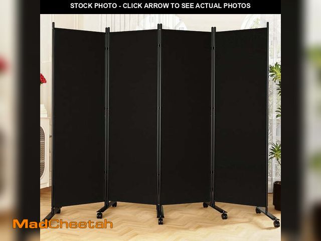 Lot 74-14260094 - SUNALLY Rolling Room Dividers 6FT 4 Panel, Folding Privacy Screens with Lockable Wheels, 88" W Porta...