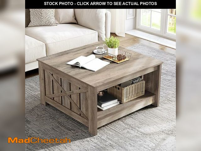 Lot 74-12568845 - YITAHOME Coffee Table Farmhouse Coffee Table with Storage Rustic Wood Cocktail Table, Square Coffee ...
