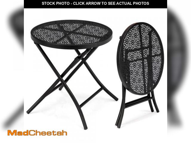 Lot 74-12517851 - Karl home Black Patio Steel Folding Round Side Table(Set of 1) - UNUSED