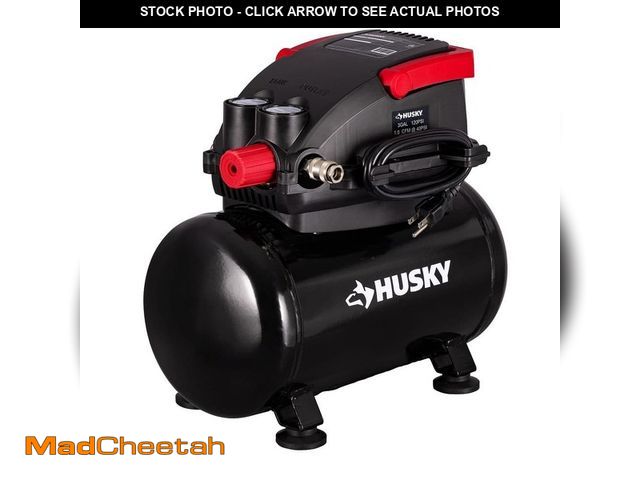Lot 74-14254511 - Husky 3 Gal. 120 PSI Portable Electric Oil-Free Light Duty Hotdog Air Compressor with Fold Down Hand...