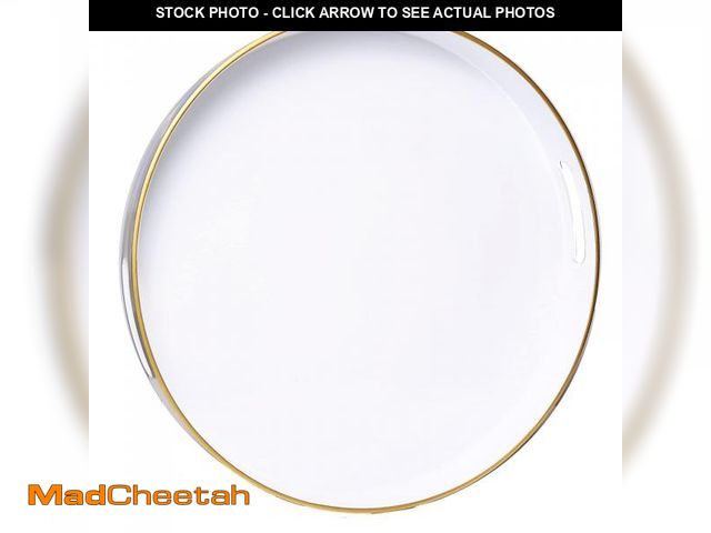 Lot 74-12442599 - Spsyrine Round White Decorative Tray, 13" Plastic Serving Table Tray with Handles for Breakfast, Rou...