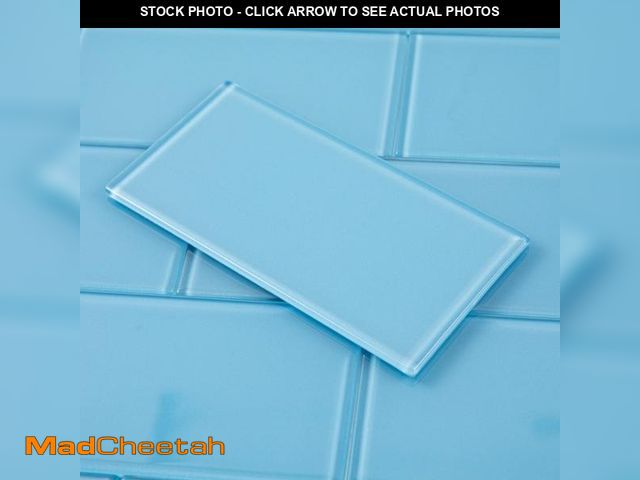 Lot 74-11553037 - Lovdeco Peel and Stick Glass Subway Tile, 3 x 6 Inch, 5 Sq Ft, Blue Glass for Bathroom Kitchen Backs...
