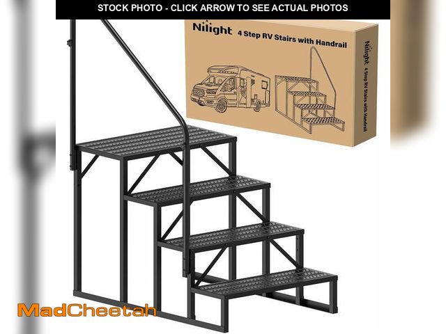 Lot 74-13778053 - Nilight RV Steps with Handrail, 4 Steps Hot Tub Steps Outdoor RV Stairs Step Portable Mobile Motor H...