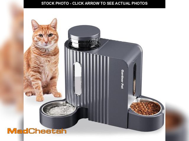Lot 74-12049343 - Gardner Pet Automatic Gravity Cat Food Feeder and Water Dispenser Stainless Steel Two-in-One Set Lar...