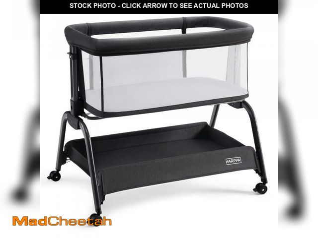 Lot 74-12144823 - HARPPA Bassinet Bedside Sleeper, Bedside Bassinet with Storage &amp; Wheels for Infants, Black - UNU...
