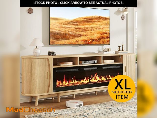 Lot 74-14611833 - OneBlis 97" Fireplace TV Stand for 100" TV, Mid Century Modern Entertainment Center with 60" Electri...