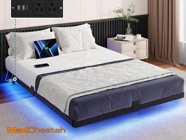 Lot 74-12367919 - YITAHOME Full Size Floating Bed Frame, LED Bed Frame with Charging Station, Metal Platform Full Bed ...