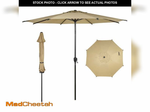 Lot 74-14585863 - Abba Patio 9ft Outdoor Patio Umbrella w/ Push Button Tilt and Crank, 8 Ribs, Brown - UNUSED