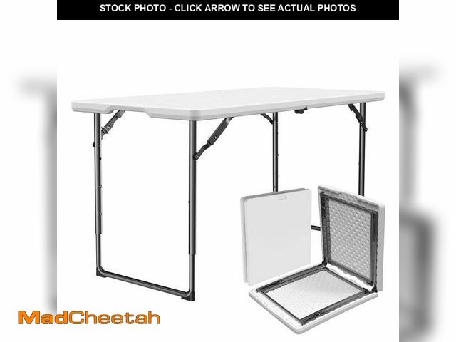 Lot 74-13816741 - WASUHE Folding Table 4 FT Lightweight Table, Plastic Rectangular Indoor Outdoor Table Iron Legs Fold...