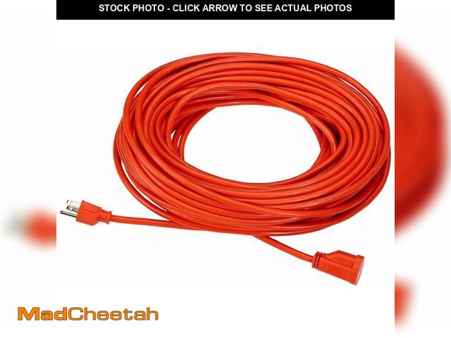 Lot 74-12450984 - Basics 100 foot 3-Prong Vinyl Indoor/Outdoor Extension Cord - 10 Amps, 1250 Watts, 125 VAC - Orange ...