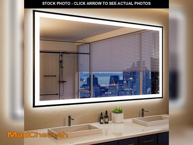 Lot 74-14241922 - Oversized LED Anti-fog Mirror, 60 x 36 Black Metal Frame Wall Bathroom Mirror, Dimmable by GODCHAR -...
