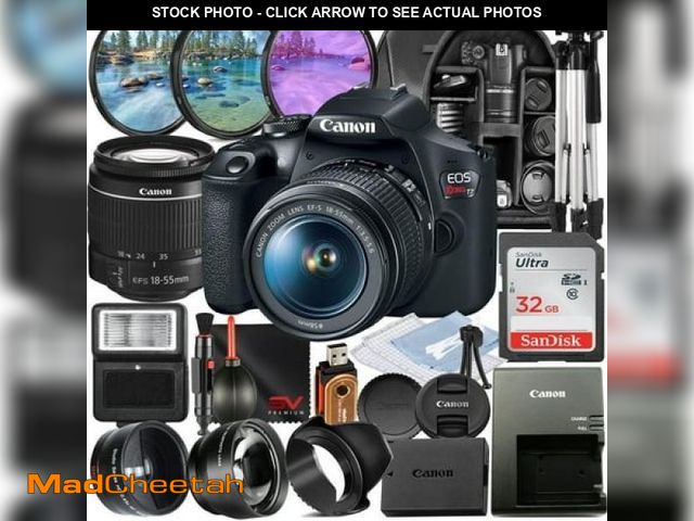 Lot 74-12338044 - Canon EOS Rebel T7 DSLR Camera with 18-55mm Zoom Lens + SanDisk 32GB Memory + Tripod + Backpack + SV...