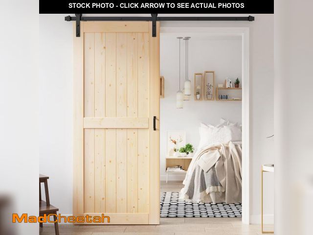 Lot 74-12163723 - ROYMELO 36x84 inch Sliding Barn Wood Door Slab with 6.6ft Hardware Kit, Requires Simple DIY Assembly...