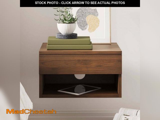 Lot 74-12492195 - Jackson Dark Wood Modern Floating Bedroom Nightstand with Storage Drawer and Shelf Cubby, 13" L x 9"...