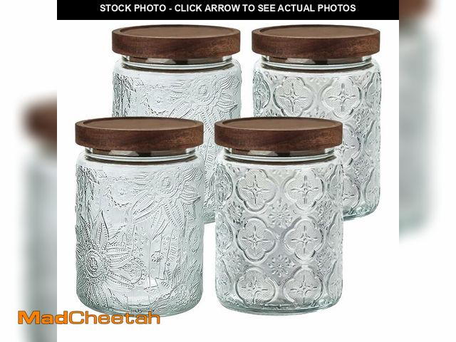 Lot 74-14143545 - 24 OZ Airtight Glass Storage Jar with Bamboo Lid - Vintage Glass Jar Vintage Food Containers Caniste...