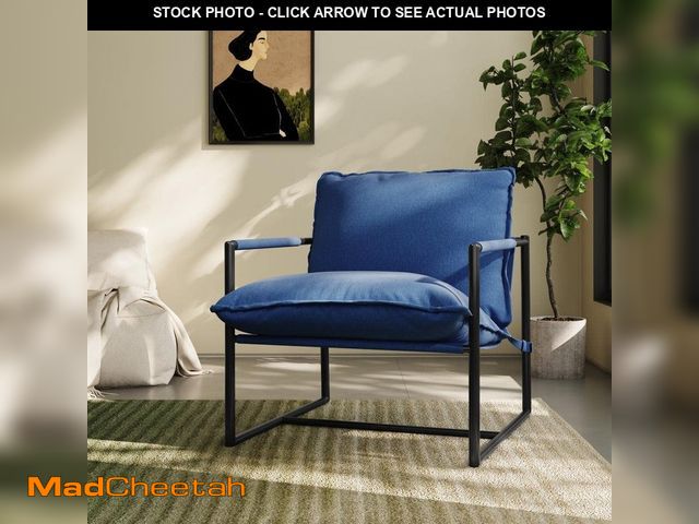 Lot 74-12585066 - *SCRATCHED* Uixe Modern Metal Frame Blue Sling Accent Arm Chair with Removable Cushions (Set of 1) *...