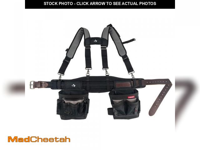 Lot 74-12519843 - Husky Electricians 2-Bag Work Tool Belt with Suspenders - UNUSED