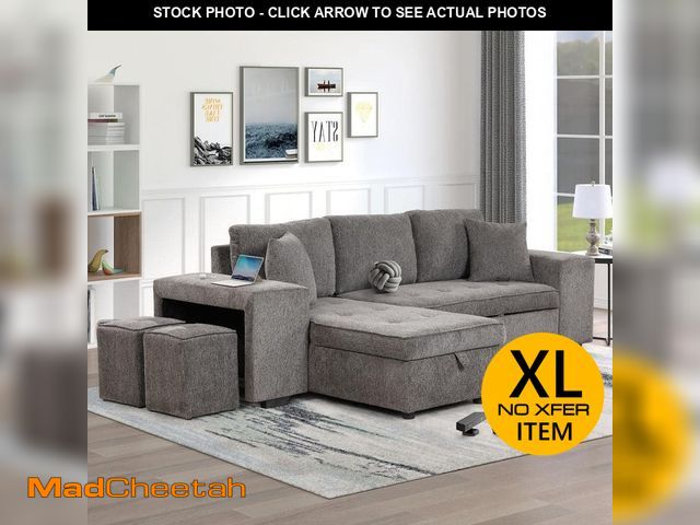 Lot 74-13046473 - Harper &amp; Bright Designs 104.5 in. Width Knox Charcoal Gray Linen Full Size Convertible Sofa Bed ...