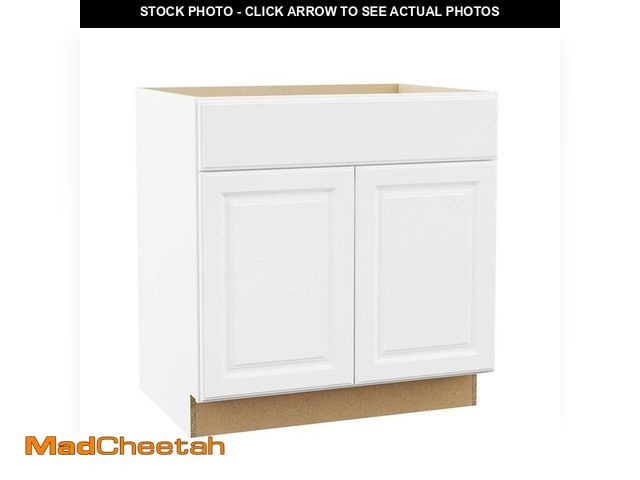 Lot 74-13098113 - Hampton Bay Hampton 33 in. W x 24 in. D x 34.5 in. H Assembled Sink Base Cabinet in Satin White - UN...