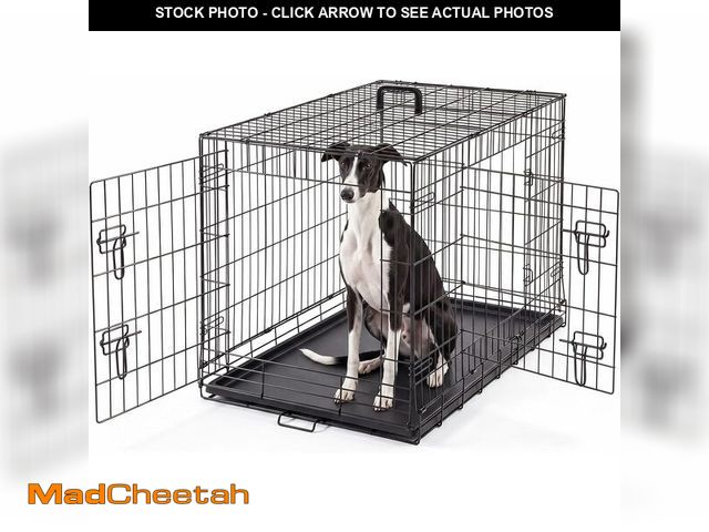 Lot 74-14304824 - DUMOS Dog Crate, 36 Inch Medium Double Door Dog Cage with Plastic Leak-Proof Pan Tray, Folding Metal...