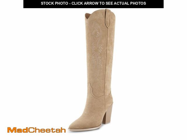 Lot 74-12973598 - ISNOM Nude Cowboy Boots for Women Cowgirl Western Boots Women Knee High Boots Knee High Western Boot...