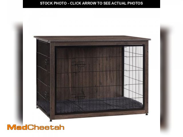 Lot 74-12202339 - DWANTON Dog Crate Furniture with Cushion, Wooden Kennel Table with Double Doors, Indoor Dog House, E...