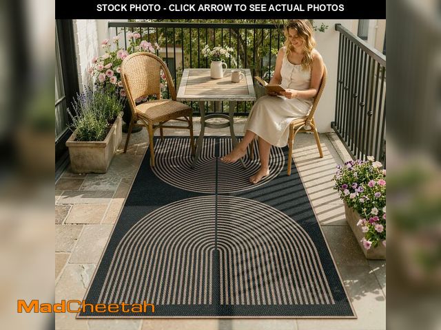 Lot 74-14336262 - Lahome Enfys Modern Rainbow Easy Jute Outdoor Patio Rug, 3x5 Black Washable Rugs for Entryway Office...