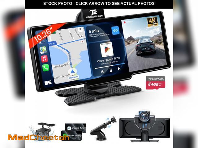Lot 74-11984758 - TECXERLLON 10.26'' Wireless Carplay Screen for Car with 4K Dash Cam &amp; 1080P Backup Camera, Porta...